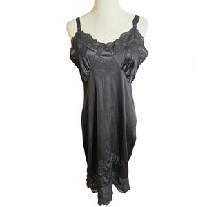 Vintage Black Lace Trimmed Embellished Slip Dress